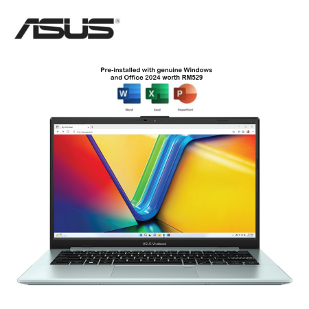 Asus VivoBook Go 14 E1404F-AEB470WMS / ABQ469WMS / AEB888WMS 14" FHD Laptop Grey Green, Black & Cool Silver (Ryzen 5 7520U, 16GB, 512GB SSD, ATI, W11, HS+M365)