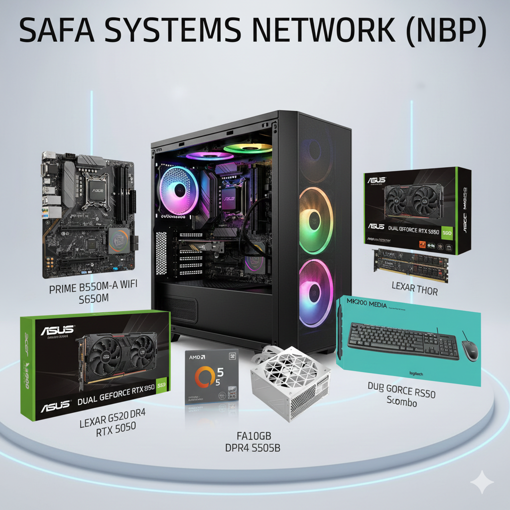 Custom Gaming Desktop PC Set, R5-5500, ASUS B550-A WIFI, RTX 5050 8GB, 16GB DDR4, 512GB SSD, PSU 650W, 1STPLAYER T4 V2, MONITOR GIGABYTE 24.5, LOGITECH MK200 WIRED KEYBOARD+MOUSE, WINDOWS 11 PRO.