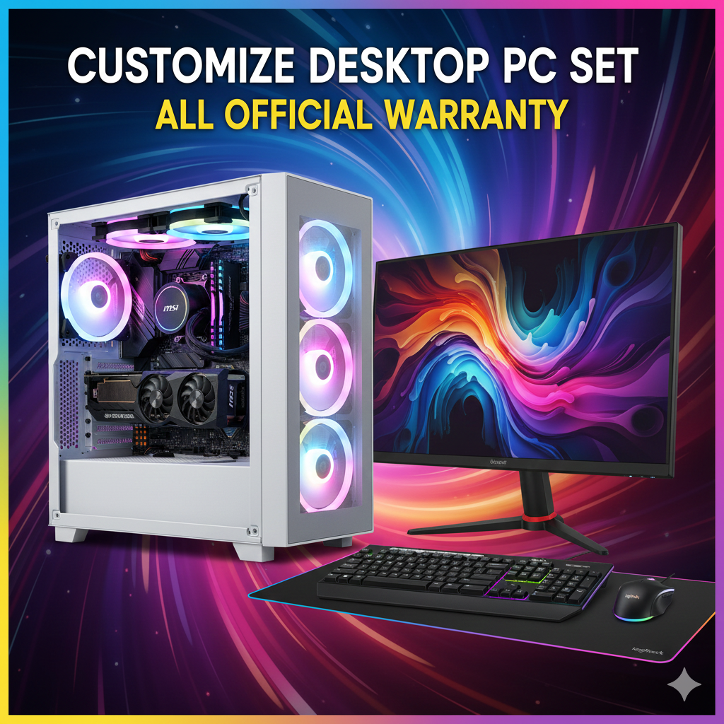 Custom Gaming Desktop PC Set, INTEL CORE I3-12100F, GIGABYTE H610M H V3 DDR4, MSI RTX 3050 6G, 8GB RAM, 512GB SSD, PUS 550W, CASE 1STPLAYER MV5-TP WHITE, MONITOR MSI PRO 25" WIN 11 PRO.