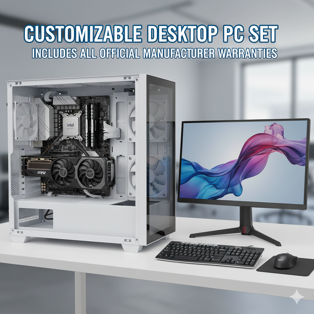 Custom Gaming Desktop PC Set, INTEL CORE I3-12100F, GIGABYTE H610M H V3 DDR4, MSI RTX 3050 6G, 8GB RAM, 512GB SSD, PUS 550W, CASE 1STPLAYER MV5-TP WHITE, MONITOR MSI PRO 25" WIN 11 PRO.