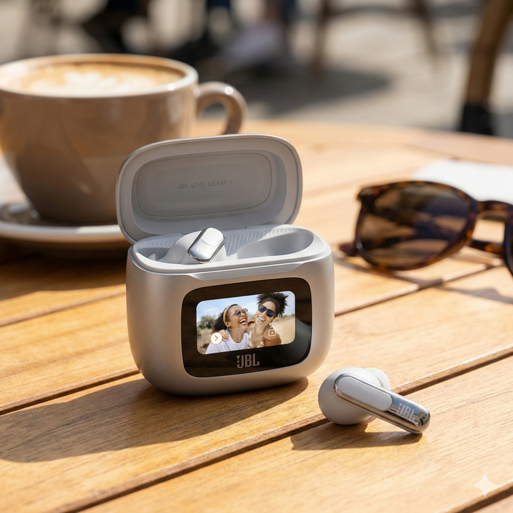 EARBUDS / JBL LIVE BEAM 3 TWS / BT 5.3 / 12HRS + 36HRS CASE / 6 BUILT-IN MIC / 10MM DYNAMIC DRIVER / IP55 / 1.45-INCH TOUCHSCREEN DISPLAY / 1 YR